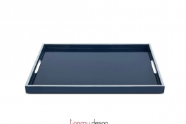 Blue lacquer rectangular tray with white border 26*36*H2cm